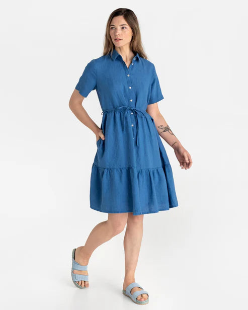 Tiered linen dress PETRA in Cobalt blue