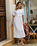 Tie-waist Linen dress MIAMI in White
