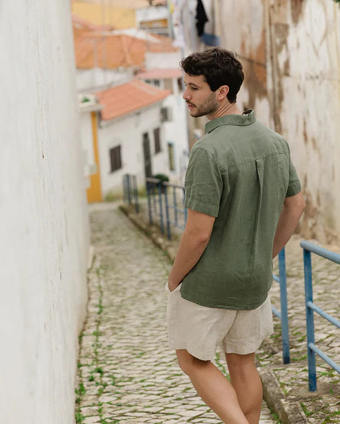 Men's Short Sleeve Linen Shirt DENVER in Mist green