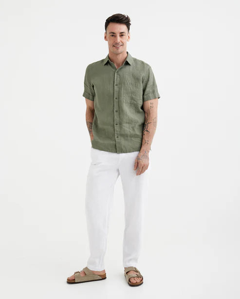 Men's Short Sleeve Linen Shirt DENVER in Mist green