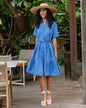 Tiered linen dress PETRA in Cobalt blue