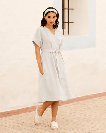 Wrap Linen Dress PADAR in Natural flax