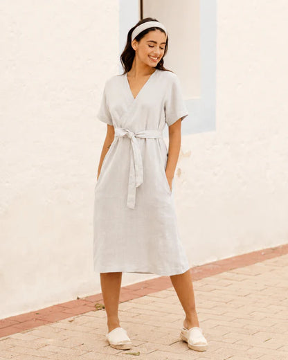 Wrap Linen Dress PADAR in Natural flax