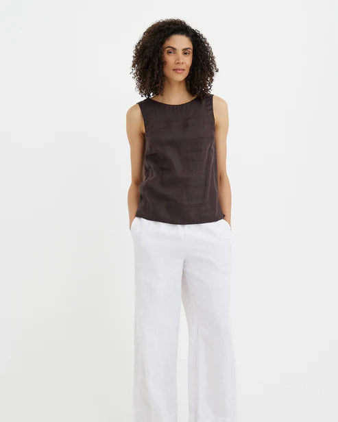Sleeveless Linen Top GENEVA in Espresso brown