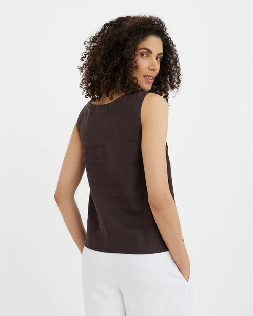 Sleeveless Linen Top GENEVA in Espresso brown