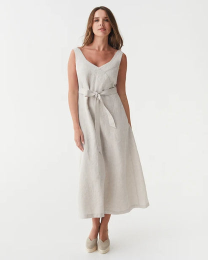 A-line Linen Dress CHILOE in Natural Melange