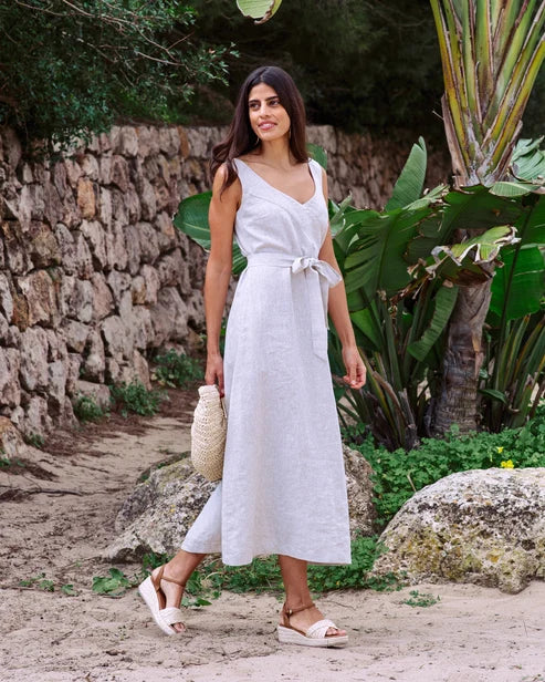 A-line Linen Dress CHILOE in Natural Melange