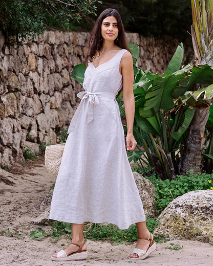 A-line Linen Dress CHILOE in Natural Melange