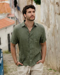 Men's Short Sleeve Linen Shirt DENVER in Mist green