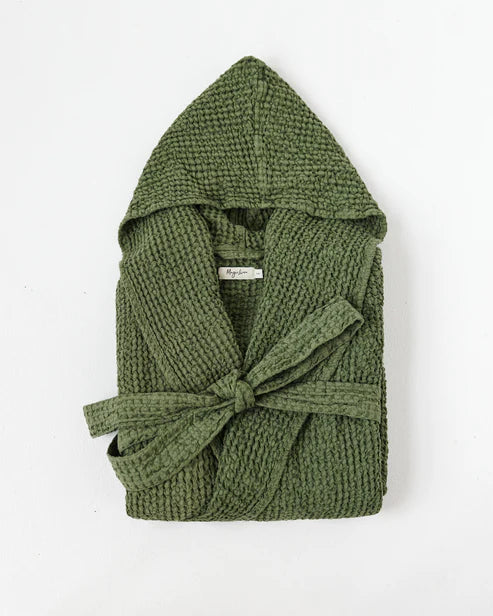 Women's waffle robe in Forest green
