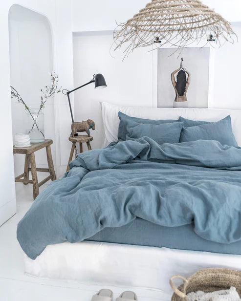 Gray blue linen sheet set (4 pcs)