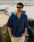 Men's Short Sleeve Linen Shirt KEY WEST in Deep navy blue
