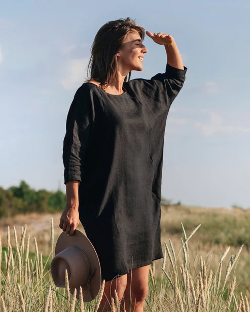 Relaxed fit linen dress ARUBA in Black