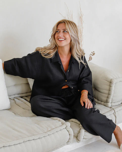 Linen pajama set AVEIRA in Black