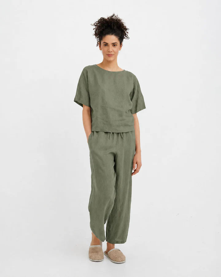 Linen pajama set SAVANNAH in Mist green