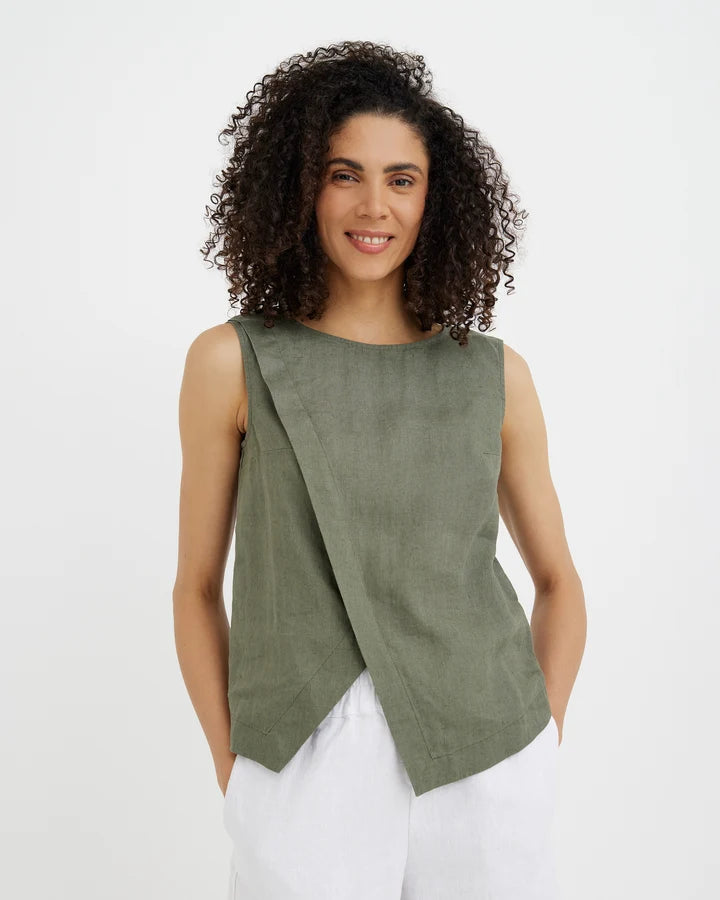 Linen Sleeveless Top HOUSTON in Mist green