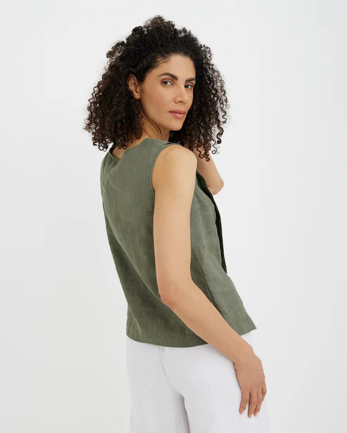 Linen Sleeveless Top HOUSTON in Mist green