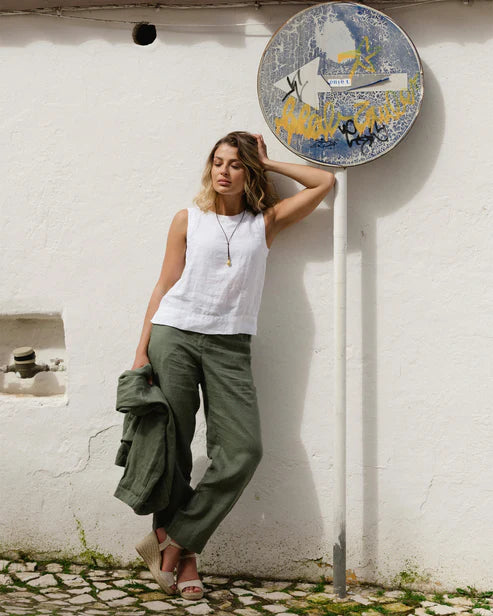 Sleeveless Linen Top GENEVA in White