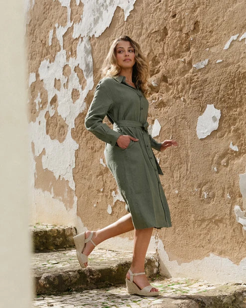 Midi Linen dress MADRID in Mist green