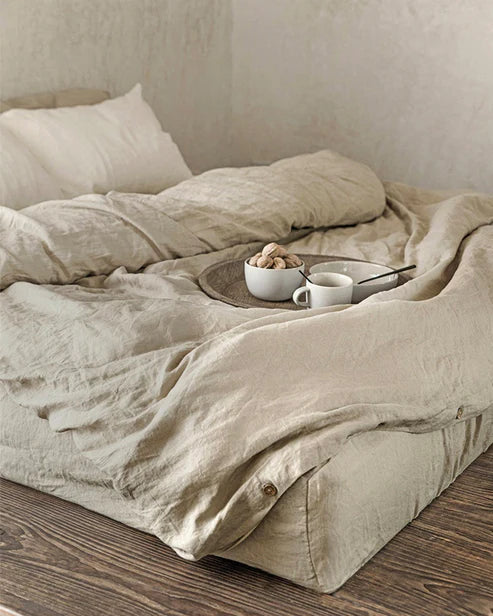 Natural linen fitted sheet