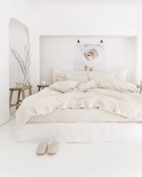 Striped in natural linen sheet set (4 pcs)