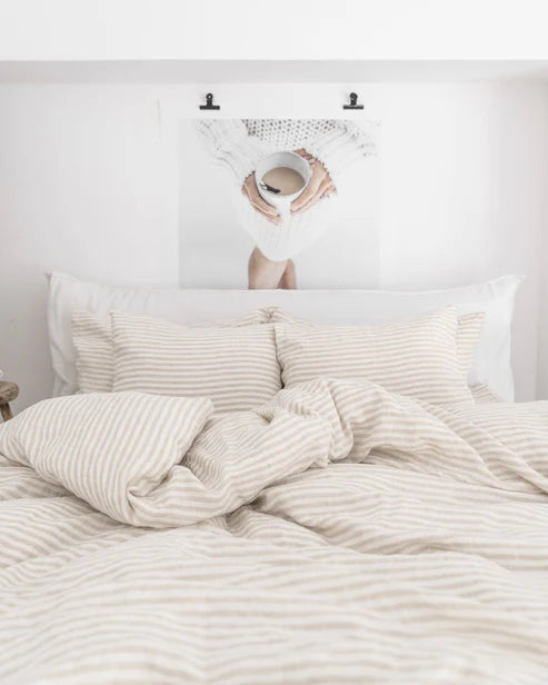Striped in natural linen sheet set (4 pcs)