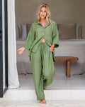 Linen pajama set AVEIRA in Forest green | MagicLinen