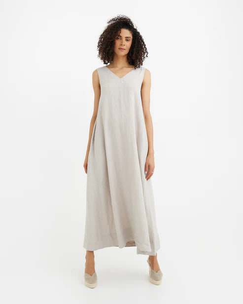 Sleeveless Linen dress FLORENCE in Natural flax