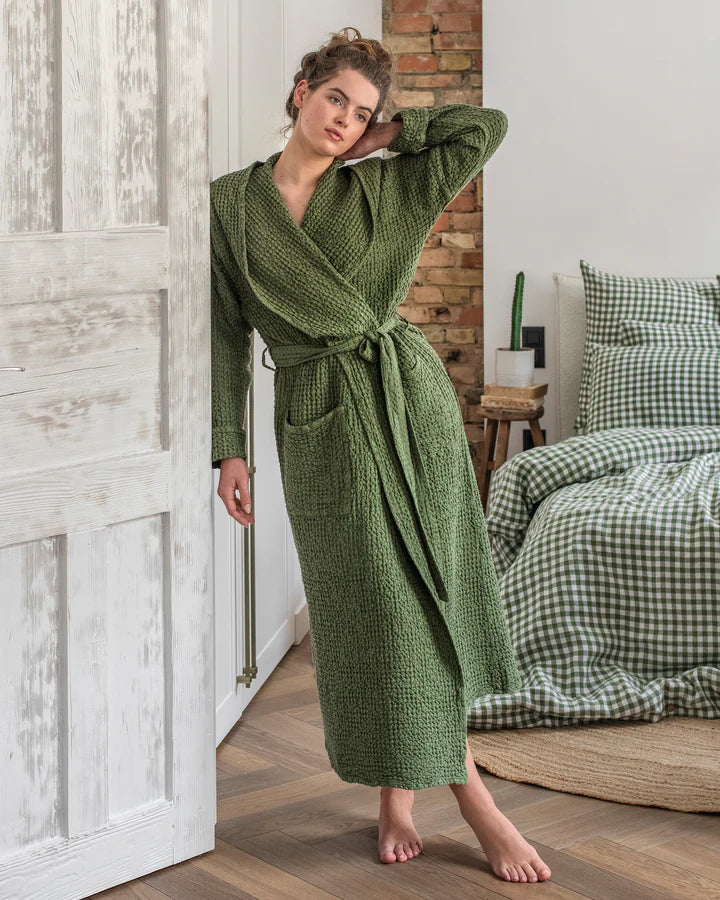 Women's waffle robe in Forest green