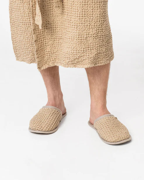Waffle linen unisex slippers in Beige