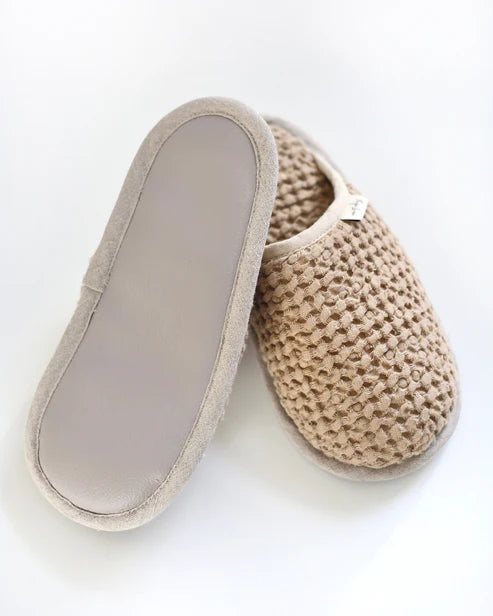 Waffle linen unisex slippers in Beige