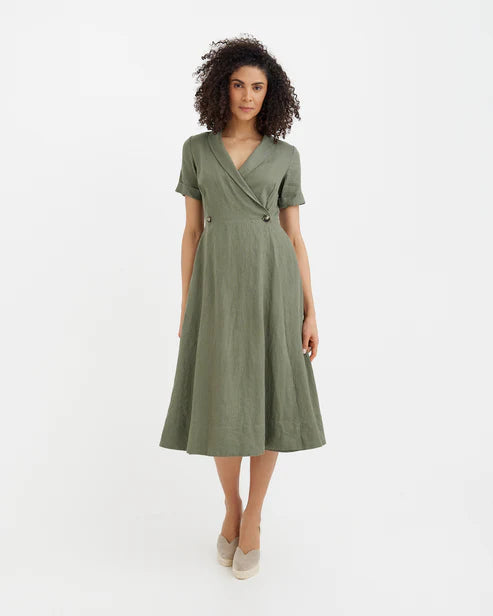 Wrap Linen dress PARIS in Mist green