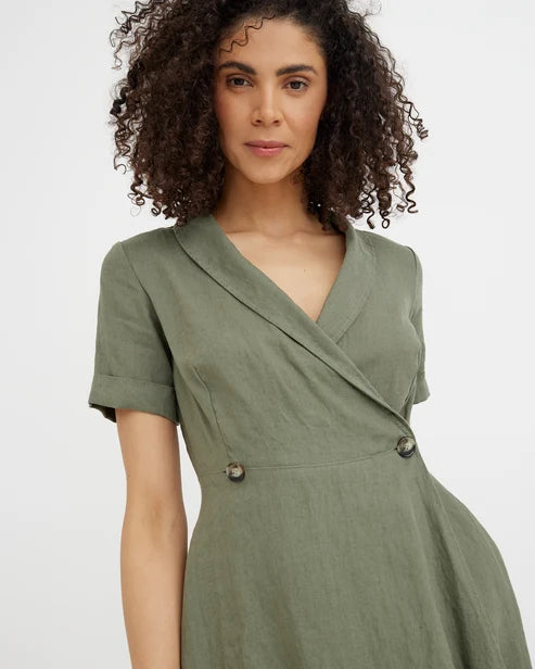 Wrap Linen dress PARIS in Mist green