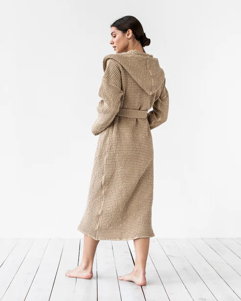 Women's waffle robe in Beige