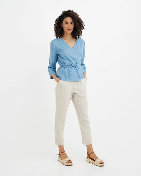 Wrap Linen Top HURON in Soft blue