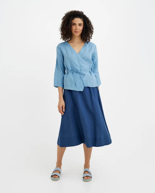 Wrap Linen Top HURON in Soft blue