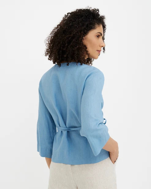 Wrap Linen Top HURON in Soft blue